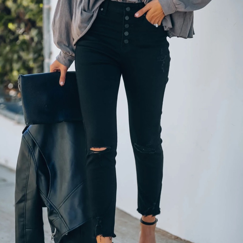 NWT Kan Can Black Button Fly High Rise Skinny Jeans